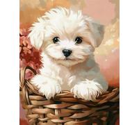 AMBATTERY Latch Hook Kits Cartoon White Dog Animal DIY Latch Hook Rug Kits for Adults Beginners Large Carpet Making Kit Tapestry Knitting Set with Instructions 31x45in