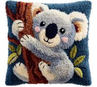 AMBATTERY Latch Hook Kits Cushion for Adults Koala Latch Hook Pillow Case Kits 43x43cm DIY Handmade Pillowcase Pre-Printed Pattern Needlework Crochet Craft Kit