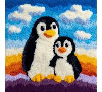 AMBATTERY Latch Hook Kits for Adults, Animal Penguins Handmade Crochet Kit Cushion Cover Embroidery Art Kits, 17x17in DIY Pillowcase Hook and Latch Kit