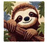 AMBATTERY Latch Hook Kits for Adults, Animal Sloth DIY Crochet Pillow Kit Pre-Printed Pillowcase Hook and Latch Rug Kits Needlework Cushion Cover for Home Sofa Decoration 43x43cm