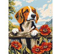 AMBATTERY Latch Hook Kits For Adults Beagle Animal And Flowers Latch Hook Kit，Diy Carpet Making Kits For Beginners And Adults，Home Decoration，Cross Stitch Rug Set Cushion 23x35in