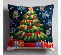 AMBATTERY Latch Hook Kits for Adults Beginners Christmas Tree Latch Hook Pillow Kit Pre-Printed Crochet Kits Cross-Stitch Cushion for Home Sofa Decoration 17x17in