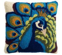 AMBATTERY Latch Hook Kits for Adults Beginners Cushion Craft Kits Animal Peacock Pillow Cover Making Crochet Pre Printed Canvas Wool Yarn Hobbies DIY Sofa Home Decor 17x17in