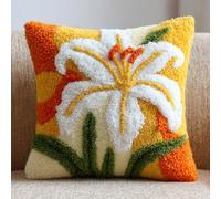 AMBATTERY Latch Hook Kits for Adults Beginners Lily Flowers DIY Crochet Pillow Kit Pre-Printed Pillowcase Hook and Latch Rug Kits Needlework Cushion Cover 17x17 in