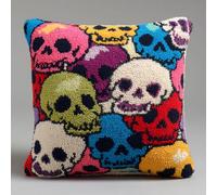 AMBATTERY Latch Hook Kits for Adults Cartoon Bones Latch Hook Cushion Cover Making Crochet Craft Kits Pre Printed Canvas Wool Yarn DIY Sofa Home Decor 17x17inch