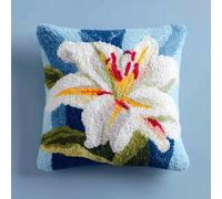 AMBATTERY Latch Hook Kits for Adults Lily Flowers DIY Crochet Pillow Kit Pre-Printed Pillowcase Hook and Latch Rug Kits Needlework Cushion Cover for Home Decoration 43x43cm