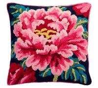 AMBATTERY Latch Hook Kits for Adults Peony Flowers Cushion Cover Making Crochet Craft Kits Pre Printed Canvas Wool Yarn Hobbies DIY Sofa Home Decor 17x17in