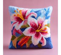 AMBATTERY Latch Hook Kits for Adults, Pink Lilies Crochet Kits,DIY Cross Stitch Kit Cushion Covers,Embroidered Pillowcase Craft Kit with Yarn and Crochet Hook 17x17in