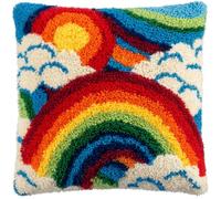 AMBATTERY Latch Hook Kits for Adults, Rainbow and White Clouds Crochet Kits,DIY Cross Stitch Kit Cushion Covers,Embroidered Pillowcase Craft Kit with Yarn and Crochet Hook 17x17in