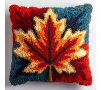 AMBATTERY Latch Hook Kits for Adults Red Maple Leaves Latch Hook Cushion Cover Making Crochet Craft Kits Pre Printed Canvas Wool Yarn DIY Sofa Home Decor 17x17inch