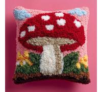 AMBATTERY Latch Hook Kits for Adults Red Mushrooms Latch Hook Cushion Cover Making Crochet Craft Kits Pre Printed Canvas Wool Yarn DIY Sofa Home Decor 17x17inch