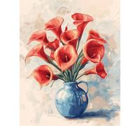 AMBATTERY Latch Hook Kits for Adultsred Calla Lilies DIY Rugs Set with Printed Canvas Floor Mat Crochet Yarn Embroidery Hook Latch Carpet Tapestry for Home Decoration 23x35in