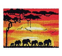 AMBATTERY Latch Hook Kits For Kids Elephant Africa Grassland Diy Latch Hook Rug Kits For Kids, Crochet Kit For Beginners, Rug Making Kits With Printed Canvas 23X35In