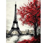 AMBATTERY Latch Hook Kits For Kids Paris Eiffel Tower scenery Handmade Self Knotting Set,Large Latch Hook Rug,Pre-Printed Pattern Canvas Rug,Embroidery Craft for Adults 25x46in