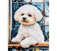 AMBATTERY Latch Hook Kits Little White Dog Animal Latch Hook Kit,Diy Carpet Making Kits For Beginners And Adults,Home Decoration,Latch Hook Rug Kit Cushion 23x35in