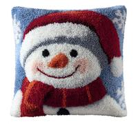 AMBATTERY Latch Hook Kits Pattern Printed Cartoon Snowman Latch Hook Cushion Kit DIY Throw Pillow Cover Sofa Cushion Cover, 43 X 43 cm