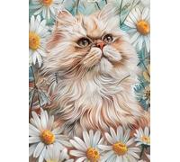 AMBATTERY Latch Hook Kits Persian Cat And Daisy Flowers Latch Hook Rug Set Rugs Knotting Cross Stitch Set For Beginners And Adults Rug Making Tool Kit 23x35in