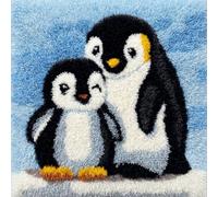 AMBATTERY Latch Hook Kits Pillow Animal Penguins DIY Cushion Making Crochet Hook Rug Making Kits Color Preprinted Pattern Canvas DIY Yarn Hooking Kit 43x43cm