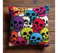 AMBATTERY Latch Hook Kits Pillow Cartoon Bones DIY Cushion Making Crochet Hook Rug Making Kits Color Preprinted Pattern Canvas DIY Yarn Hooking Kit 43x43cm