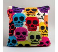 AMBATTERY Latch Hook Kits Pillow Cover Cartoon Bones DIY Cushion Cross Stitch Crochet Hook Pillowcase Making Kits Preprinted Pattern Canvas Cushion 17x17inchb