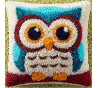 AMBATTERY Latch Hook Kits Pillow Cover for Beginner, Animal Owl Color Printed Canvas Yarn Crocheting Carpet Cushion Embroidery Hook and Latch Pillowcase Sofa Decoration, 17x17inch