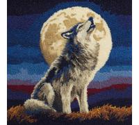 AMBATTERY Latch Hook Kits Pillow for Adults Animals, Wolves, and The Moon Throw Pillow Pre-Printed Patterns Pillowcase Needlework Crochet Yarns Latch Hooking Cushion for Sofa Decor 17x17inch