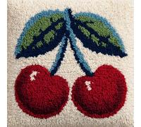 AMBATTERY Latch Hook Kits Pillow for Adults Cartoon Cherry Throw Pillow Pre-Printed Patterns Pillowcase Needlework Crochet Yarns Latch Hooking Cushion for Sofa Decor 17x17inch