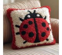 AMBATTERY Latch Hook Kits Pillow Ladybug DIY Cushion Making Crochet Hook Rug Making Kits Color Preprinted Pattern Canvas DIY Yarn Hooking Kit 43x43cm