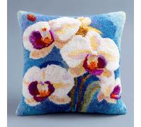 AMBATTERY Latch Hook Kits Pillow Orchid Flowers DIY Cushion Making Crochet Hook Rug Making Kits Color Preprinted Pattern Canvas DIY Yarn Hooking Kit 43x43cm