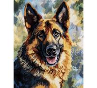 AMBATTERY Latch Hook Kits Rugs German Shepherd Animal Handmade Self Knotting Set，Tapestry Kits For Adults Cushion Large Latch Hook Rug Pre-Printed Pattern Rug Embroidery Craft For Adults 35x46in