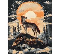 AMBATTERY Latch Hook Kits Wolf Animal And Moon Doormat Carpet Making Kits,Interlocking Hook Rug Gift Packing DIY For Teenager/Adults With Printed Canvas 35x46in
