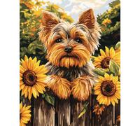 AMBATTERY Latch Hook Kits Yorkshire Terrier Animal And Sunflower Flowers Latch Hook Rug Kits For Adults Yourself Knotting Set With Hooks Diy Carpet Make Tapestry Home Doormat 21x29in
