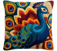 AMBATTERY Latch Hook Pillow Case Embroidery Kits, Animal Peacock DIY Needlework Latch Hook Cushion Cover Kits for Adults Beginners,Sofa Cushion Cover,17x17inch