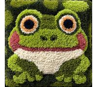 AMBATTERY Latch Hook Pillow Case Kits, Animal Frog 17x17inch DIY Latch Hook Cushion Cover Kit,Pre-Printed Pattern Needlework Crochet Craft Kits
