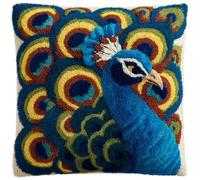 AMBATTERY Latch Hook Pillow Case Kits Animal Peacock Embroidery Kit DIY Latch Hook Cushion Kits, 43x43cm