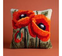 AMBATTERY Latch Hook Pillow Case Kits, Red Flowers 17x17inch DIY Latch Hook Cushion Cover Kit,Pre-Printed Pattern Needlework Crochet Craft Kits