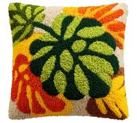 AMBATTERY Latch Hook Pillowcase Embroidery Kit, Cartoon Leaves 43x43cm Pre-Printed Latch Hook Rug Cushion Cover Kits for Adults Cross-Stitch Embroidery Cushion Kit
