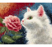 AMBATTERY Latch Hook Rug Kit Cat and Red Rose 80x160cm