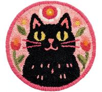 AMBATTERY Latch Hook Rug Kit Cats and Flowers Round Latch Hook Kits for Adults, Crochet Kit for Beginners, Tapestry Rug Making Kits 50x50cm