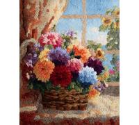 AMBATTERY Latch Hook Rug Kit Flowers in The Flower Basket Crochet Sewing Kit Classic Latch Hook Rug Kits for Adults 3D Craft Set for Home Decor Festival Gift 23x35in