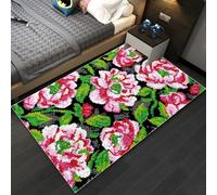 AMBATTERY Latch Hook Rug Kit Pink Flowers Latch Hook Rug Kit For Adults Latch Hook,Latch Hook Kits,Rectangular Mat,For Bedroom,Living Room 20x15in