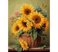 AMBATTERY Latch Hook Rug Kit Sunflowers in The Flower Basket Rug Making Kit for Adults and Beginners，Carpet Latch Hook Kits Embroidery Needlework DIY Crafts 23x35in
