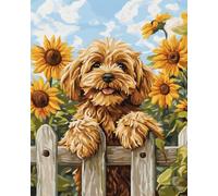 AMBATTERY Latch Hook Rug Kits For Adults Cocker Spaniel Animal And Sunflower Flowers Latch Hook Rug Kits For Adults Yourself Knotting Set With Hooks Diy Carpet Make Tapestry Home Doormat 31x45in