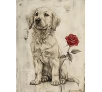 AMBATTERY Latch Hook Rug Kits for Adults Golden Retrievers and Roses DIY Crochet Set Embroidery Kit Needlework Crafts for Home Decor,Latch Hook Kits for Beginners Kids Adults 35x46in