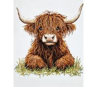 AMBATTERY Latch Hook Rug Kits For Adults Highland Cattle Animal Printed Canvas Crochet Needlework Craft Rug Cushion Mat Tapestry Knitting Kits For Adults With Instructions 23x35in
