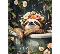 AMBATTERY Latch Hook Rug Kits For Adults Sloth Animal And Flower Printed Canvas Crochet Needlework Diy Craft Rug Cushion Mat Tapestry Knitting Kits For Adults With Instructions 35x46in