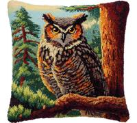 AMBATTERY Latch Hook Throw Pillow Kits for Adults, Animal Owl DIY Cushion Pillowcase Cross Stitch Latch Hook Rug Kits with Pre Printed Canvas Crochet Yarn Kit,43x43cm