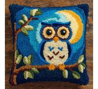 AMBATTERY Latch Hook Throw Pillow Kits for Adults, Animal Owl DIY Cushion Pillowcase Cross Stitch Latch Hook Rug Kits with Pre Printed Canvas Crochet Yarn Kit,43x43cm
