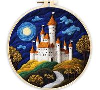AMBATTERY Needle Felt Starter Set, Beautiful Castle Needle Felting Kit Felt Supplies,Needle Felting Craft Kit for Adults Including Wool, Needles, Hoop, Full-Colour Instructions