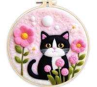 AMBATTERY Needle Felting Kit: Flowers & Cats, Wool Needle Felting Art Craft Kit, Beginner-Friendly, Non-Foldable